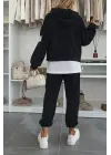 Kadın Uzun Kollu Kapşonlu Viskon Iki Iplik Bluz Ve Pantolon Ikili Takım