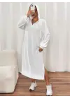 Kadın Uzun Kollu Kapüşonlu Yakası Açık Modal Elbise
