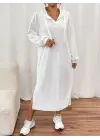 Kadın Uzun Kollu Kapüşonlu Yakası Açık Modal Elbise