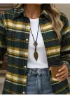 Kadın Uzun Kollu Kare Desenli önden Düğmeli Dokuma Gömlek
