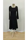 Kadın Uzun Kollu Kare Yaka Midi Kaşkorse Elbise