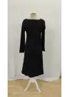 Kadın Uzun Kollu Kare Yaka Midi Kaşkorse Elbise