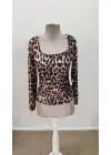 Modern Leopar Desenli Kollu Bluz
