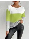 Kadın Uzun Kollu Kayık Yaka Renkli Triko Bluz