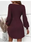 Kadın Uzun Kollu Kayık Yaka Kısa Triko Elbise