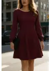 Kadın Uzun Kollu Kayık Yaka Kısa Triko Elbise