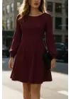 Kadın Uzun Kollu Kayık Yaka Kısa Triko Elbise