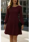 Kadın Uzun Kollu Kayık Yaka Kısa Triko Elbise