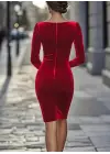 Kadın Uzun Kollu Kayık Yaka Mini Kadife Elbise
