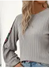 Kadın Uzun Kollu Kayık Yaka şardonlu Kaşkorse Bluz