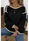 Kadın Uzun Kollu Kayık Yaka Triko Bluz