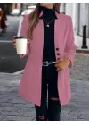 Kadın Uzun Kollu Kırlangıç Yaka önden Düğmeli Kısa Kaşe Kaban