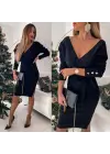 Kadın Uzun Kollu Kruvaze Yaka Bağcık Detay Akrilik Mini Boy Elbise