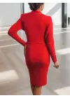 Kadın Uzun Kollu Kruvaze Yaka Bağcık Detay Akrilik Mini Boy Elbise