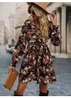 Kadın Uzun Kollu Kruvaze Yaka çiçek Desenli Dalgıç Elbise