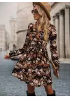 Kadın Uzun Kollu Kruvaze Yaka çiçek Desenli Dalgıç Elbise