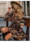Kadın Uzun Kollu Kruvaze Yaka çiçek Desenli Dalgıç Elbise