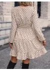 Kadın Uzun Kollu Kruvaze Yaka Desenli Mini Modal Elbise