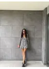 Kadın Kruvaze Yaka Kazayağı Mini Elbise