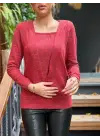 Kadın Uzun Kollu Kruvaze Yaka Kol Ve Etek Ucu Manşet Detay Yumoş Bluz