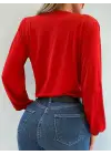 Kadın Uzun Kollu Kruvaze Yaka Sandy Bluz
