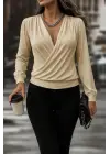 Kadın Uzun Kollu Kruvaze Yaka Sandy Bluz