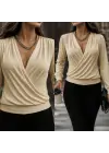 Kadın Uzun Kollu Kruvaze Yaka Sandy Bluz
