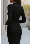 Kadın Uzun Kollu Kruvaze Yakalı Mini Ithal Krep Elbise