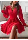 Kadın Uzun Kollu Kruvaze Yakalı Mini Sandy Elbise