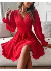 Kadın Uzun Kollu Kruvaze Yakalı Mini Sandy Elbise