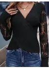 Zarif Kadın Kruvaze Yakalı Kaşkorse Bluz