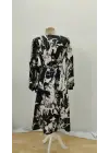 Kadın Uzun Kollu Kruvaze Yakalı Yandan Bağlamalı Desenli Mini Modal Elbise