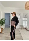 Kadın Uzun Kollu Leopar Detay Sweat Ve Yanı Leopar şerit Detay Pantolon Ikili Takım
