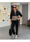 Kadın Uzun Kollu Leopar Detay Sweat Ve Yanı Leopar şerit Detay Pantolon Ikili Takım