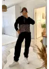 Kadın Uzun Kollu Leopar Detay Sweat Ve Yanı Leopar şerit Detay Pantolon Ikili Takım