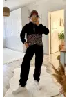 Kadın Uzun Kollu Leopar Detay Sweat Ve Yanı Leopar şerit Detay Pantolon Ikili Takım