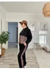 Kadın Uzun Kollu Leopar Detay Sweat Ve Yanı Leopar şerit Detay Pantolon Ikili Takım
