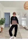 Kadın Uzun Kollu Leopar Detay Sweat Ve Yanı Leopar şerit Detay Pantolon Ikili Takım