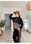 Kadın Uzun Kollu Leopar Detay Sweat Ve Yanı Leopar şerit Detay Pantolon Ikili Takım