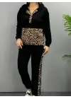 Kadın Uzun Kollu Leopar Detay Sweat Ve Yanı Leopar şerit Detay Pantolon Ikili Takım