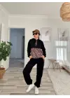 Kadın Uzun Kollu Leopar Detay Sweat Ve Yanı Leopar şerit Detay Pantolon Ikili Takım