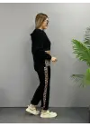 Kadın Uzun Kollu Leopar Detay Sweat Ve Yanı Leopar şerit Detay Pantolon Ikili Takım