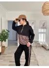 Kadın Uzun Kollu Leopar Detay Sweat Ve Yanı Leopar şerit Detay Pantolon Ikili Takım