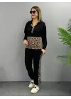 Kadın Uzun Kollu Leopar Detay Sweat Ve Yanı Leopar şerit Detay Pantolon Ikili Takım