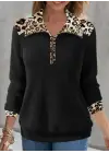 Kadın Uzun Kollu Leopar Yakalı Fermuarlı Waffle Bluz