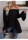 Kadın Uzun Kollu Madonna Yaka Asimetrik Detaylı Kolları Ispanyol Viskon Bluz