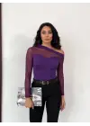 Kadın Uzun Kollu Omuz Dekoltesi Ve Transparan Tül Detay Bluz