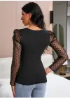 Kadın Uzun Kollu Omuz Inci Kollar Tül Detay Viskon Bluz