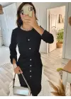 Kadın Uzun Kollu önden Düğmeli Beli Kuşaklı Aerobin Midi Elbise