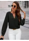 Kadın Uzun Kollu önden Düğmeli Hakim Yaka Ithal Krep Bluz